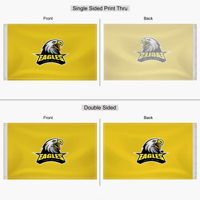 Single sided Print Thru and double sided custom pole flag comparison